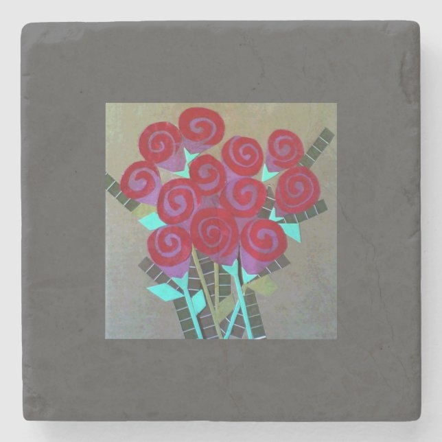 Paper Roses Throw Pillow Stone Coaster (Front)