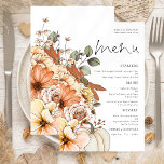 PAPER Rustic Fall Florals Pumpkin Wedding Menu<br><div class="desc">A great value PAPER (not card) alternative. PAPER Rustic Fall Florals Pumpkin Wedding Menu. With a stylish set script for the header Menu. Easily personalise the rest of the text to your own details which includes alternatives for your vegan or vegetarian options. You can also change the rest of the...</div>