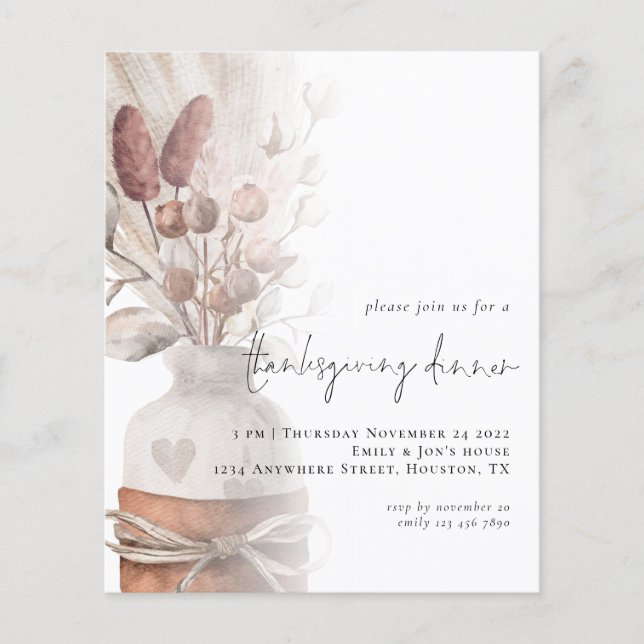 PAPER Rustic Pampas Grass Thanksgiving Invitation (Front)