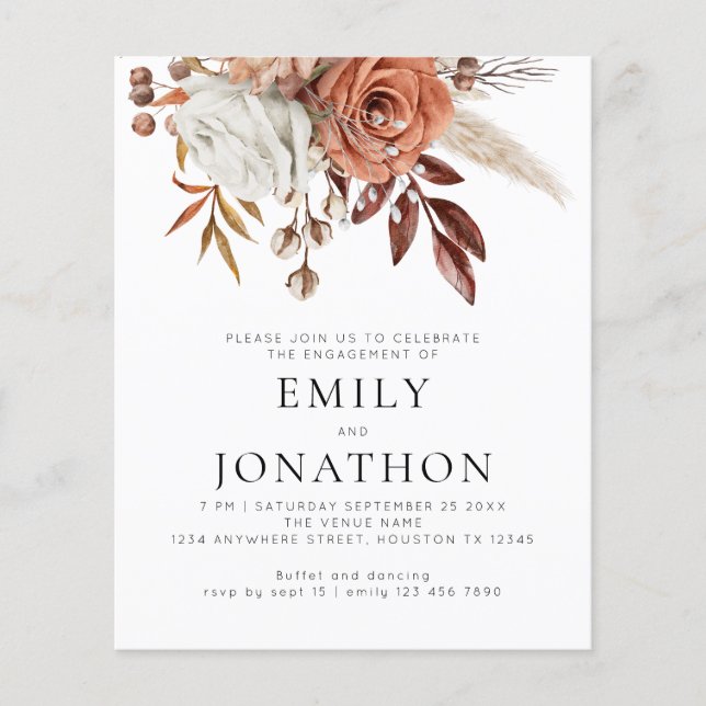 PAPER Rustic Terracotta Florals Engagement Party  (Front)