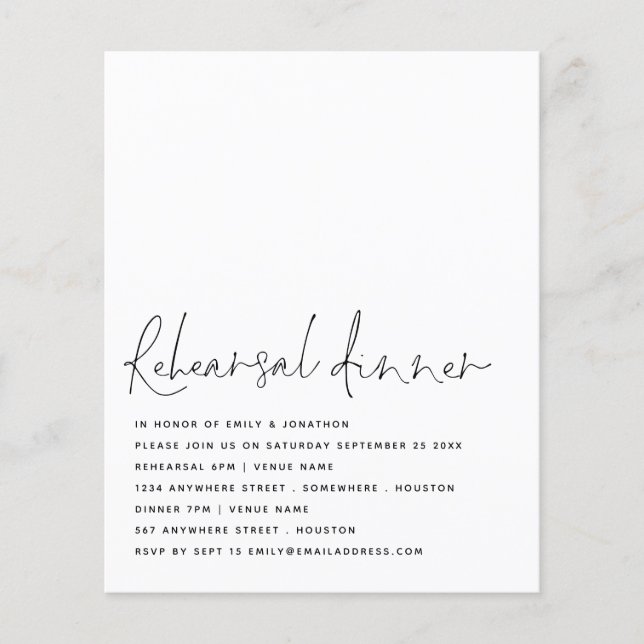 PAPER | Script Black White Rehearsal Dinner Invite (Front)