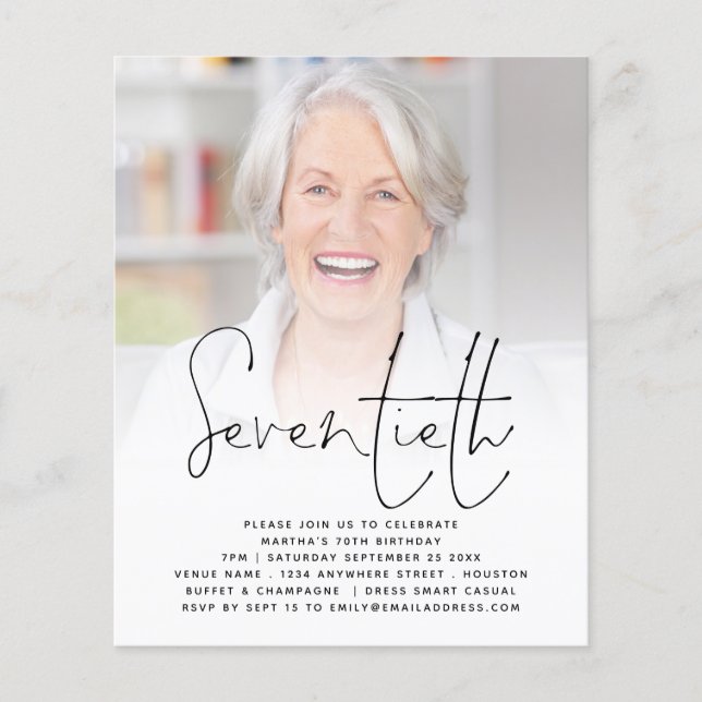 PAPER Script Photo 70th Birthday Party Invitation (Front)