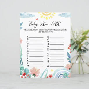 Paper Sheet Baby shower game "Baby Item ABC".