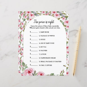 Paper Sheet  game The price is right 