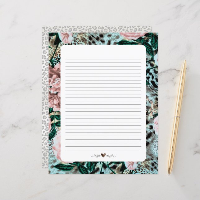Paper Sheet, Lined Writing Paper, Leopard Print, (Front/Back In Situ)