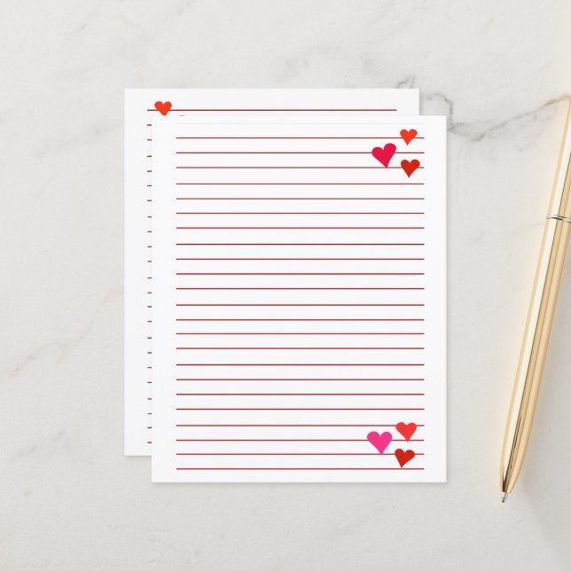 paper sheet with red lines and hearts (Front/Back In Situ)