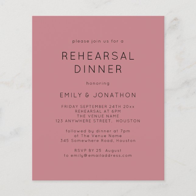 PAPER Simple Pink Rehearsal Dinner Wedding Invite (Front)