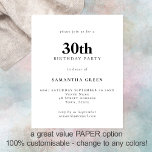 PAPER Simple Text Any Colour 30th Birthday Invite<br><div class="desc">PAPER Simple Text Any Colour 30th Birthday Invitation. A fully customisable,  value for money PAPER,  not card,  smaller 4.5 x 5.6 inch alternative supplied WITHOUT envelopes (A6 are the closest size to fit).</div>