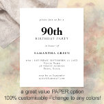 PAPER Simple Text Any Colour 90th Birthday Invite<br><div class="desc">PAPER Simple Text Black and White or Any Colour 90th Birthday Invitation. A fully customisable,  value for money PAPER,  not card,  smaller 4.5 x 5.6 inch alternative supplied WITHOUT envelopes (A6 are the closest size to fit).</div>