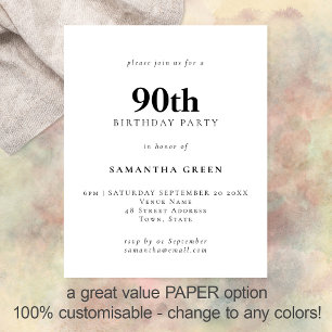 PAPER Simple Text Any Colour 90th Birthday Invite