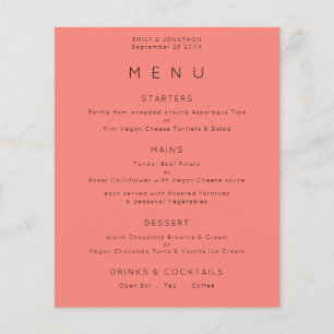 PAPER   Simple Text Coral Rose Pink Wedding Menu