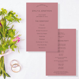 PAPER Simple Text Dusty Rose Wedding Program