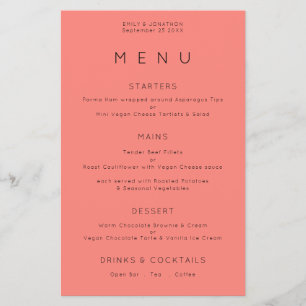 PAPER Simple Typography Coral Rose Wedding Menu