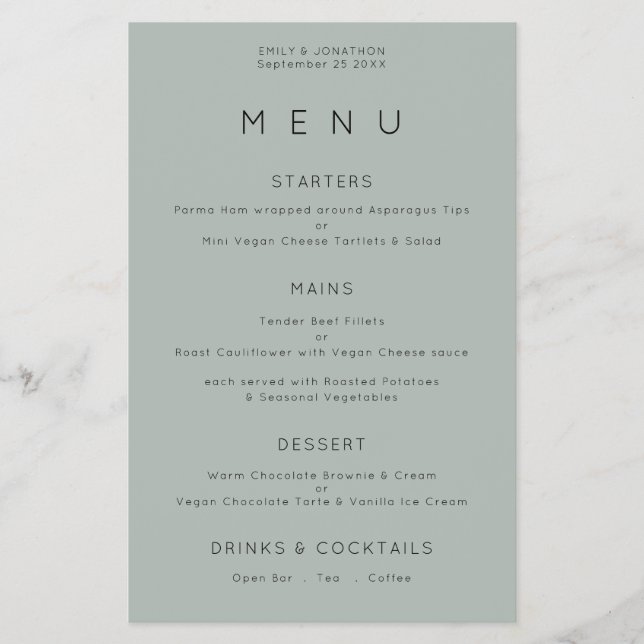 PAPER Simple Typography Silvery Sage Wedding Menu (Front)