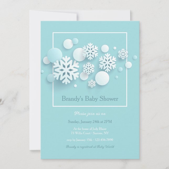 Paper Snowflakes Baby Shower Blue Invitation (Front)