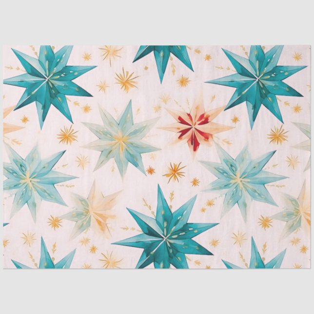 Paper Snowflakes Stars Blue Pink Gold Christmas (Front)