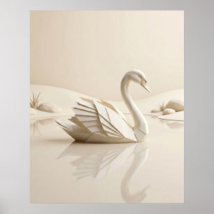 Paper Swan Mirror Lake Poster