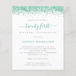 PAPER Teal Glitter Twenty First Party Invite