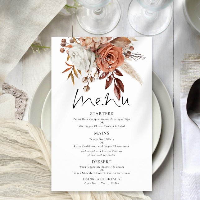 PAPER | Terracotta Florals Rustic Wedding Menu (Great value paper alternative)