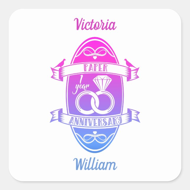 Paper traditional 1st First Wedding Anniversary Square Sticker (Front)