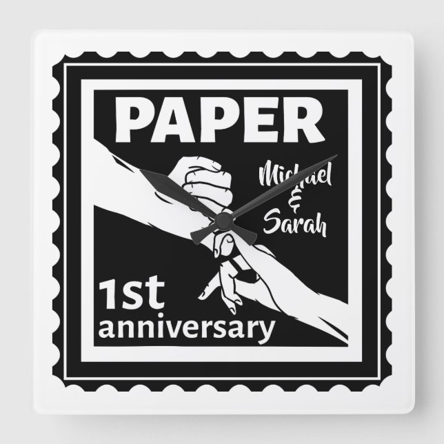 Paper traditional 1st wedding anniversary square wall clock (Front)