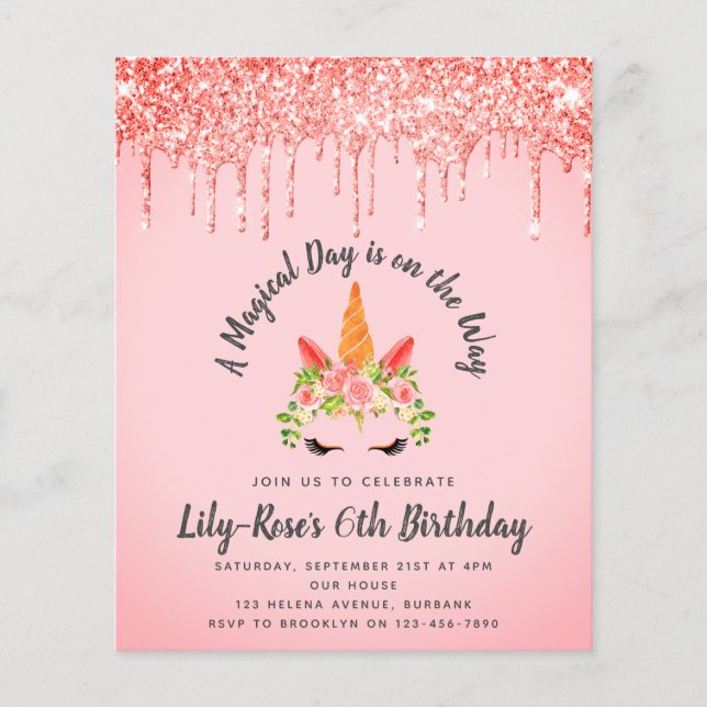 PAPER Unicorn Face Glitter Birthday Invitation (Front)