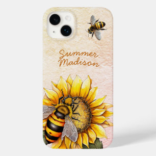 Paper Watercolor Sunflower and Bees Script Name Case-Mate iPhone 14 Plus Case