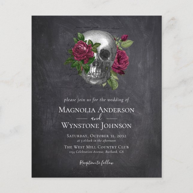 PAPER Wedding Invitation | Gothic Skull Roses (Front)
