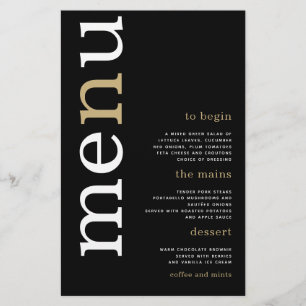 PAPER White Gold Typography Black Wedding Menu
