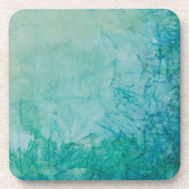 Paper With Blue, Green, And Black Paint Abstract Coaster (Front)