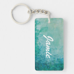 Paper With Blue, Green, And Black Paint Abstract Keychain