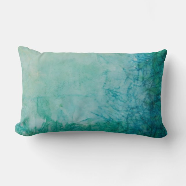 Paper With Blue, Green, And Black Paint Abstract Lumbar Pillow (Front)