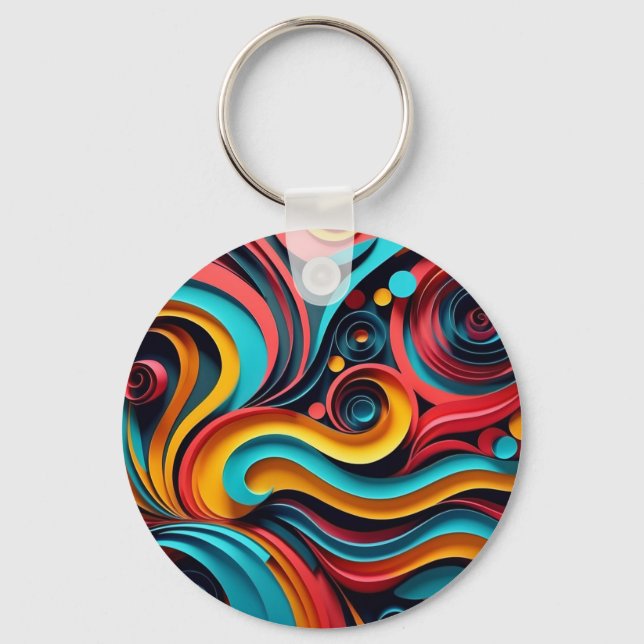  Papercut Colourful Waves Artwork Keychain (Front)