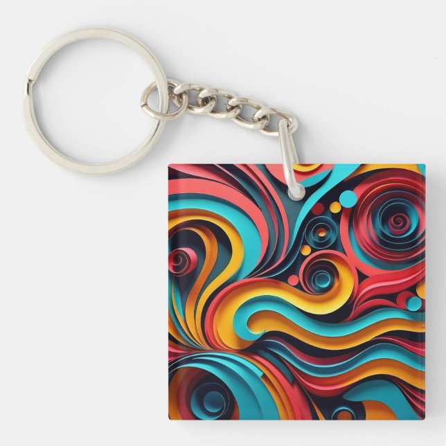  Papercut Colourful Waves Artwork Keychain (Front)