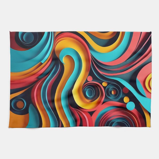  Papercut Colourful Waves Artwork Kitchen Towel (Horizontal)