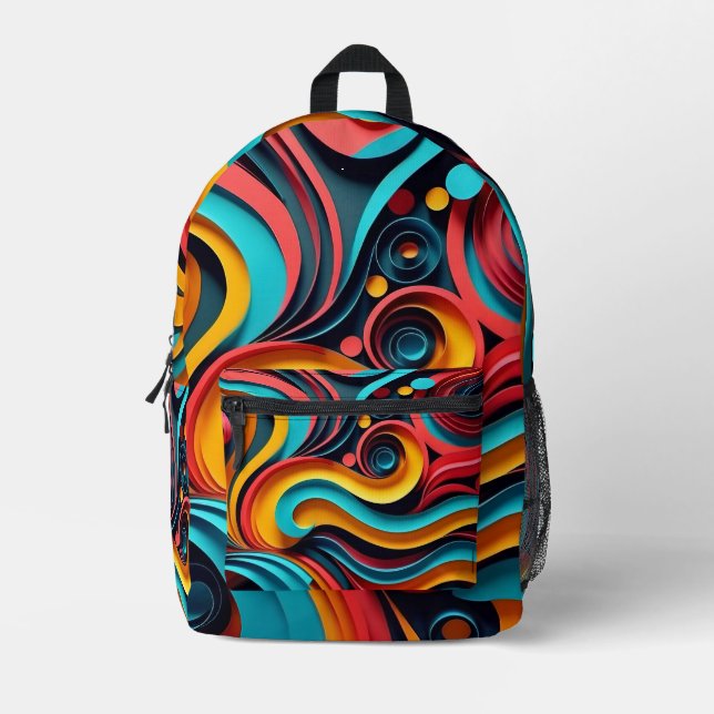  Papercut Colourful Waves Artwork Printed Backpack (Front)