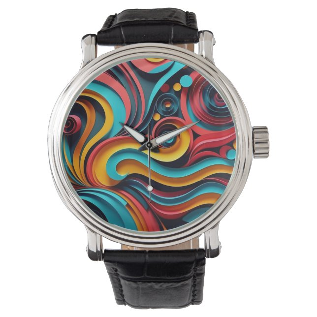  Papercut Colourful Waves Artwork Watch (Front)