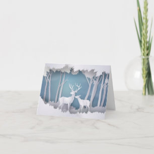 Papercut Deer in Forest Holiday Card