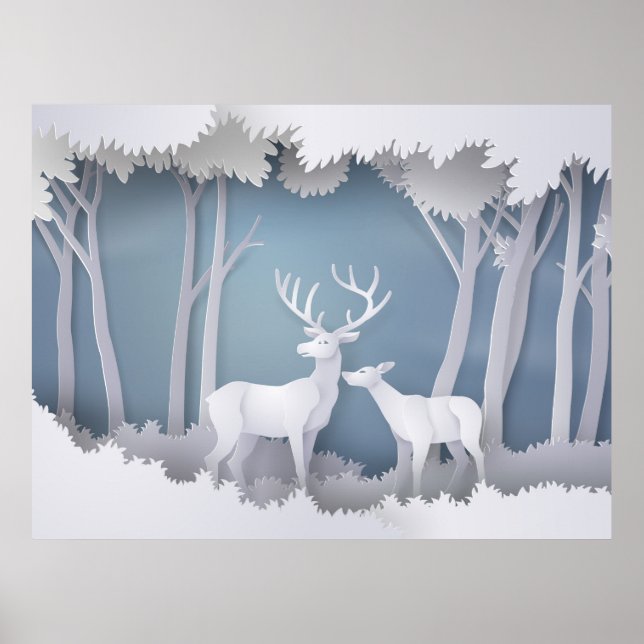 Papercut Deer in Forest Poster (Front)
