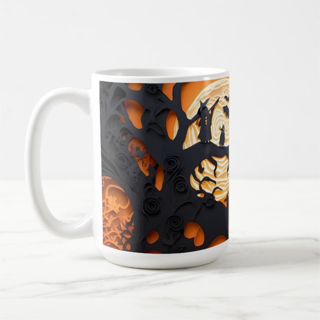Papercut Halloween Scene Coffee Mug (Left)