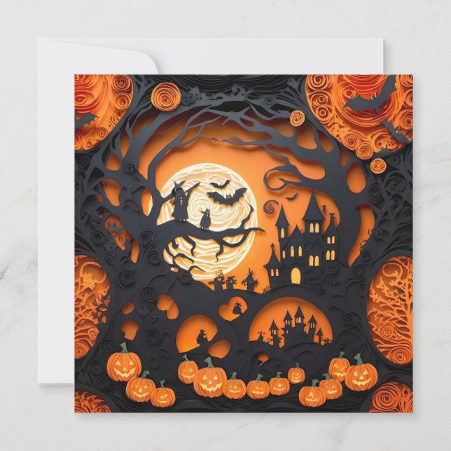 Papercut Halloween Scene Invitation (Front)