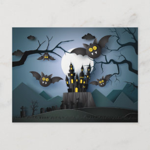 Papercut Haunted Castle and Bats Postcard