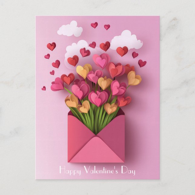 Papercut Heart and Clouds Valentine's Greeting Postcard (Front)