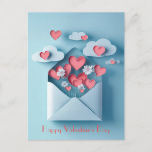 Papercut Heart and Flowers Valentine's Greeting Postcard