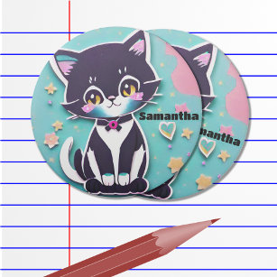 Papercut Kitt, Black & White, Pink and Blue Eraser