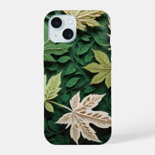 Papercut Leafs Pattern - Nature-Inspired Elegance iPhone 15 Case