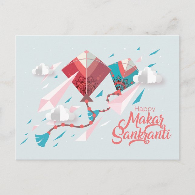 Papercut Makar Sankranti kites Invitation Postcard (Front)