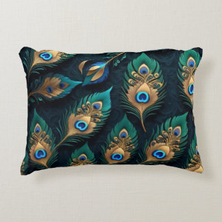 Papercut Peacock Feathers Pattern Accent Pillow