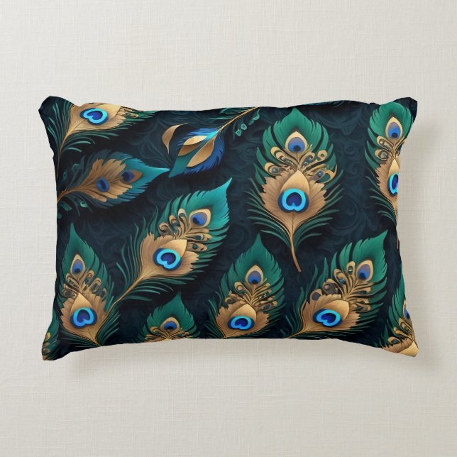 Papercut Peacock Feathers Pattern Accent Pillow (Front)