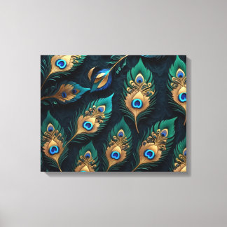 Papercut Peacock Feathers Pattern Canvas Print